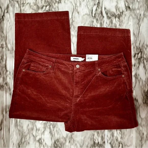 Sonoma Womens Size 18 Corduroy Wide Leg Cropped Pants High Waisted Russet Color - Picture 2 of 6